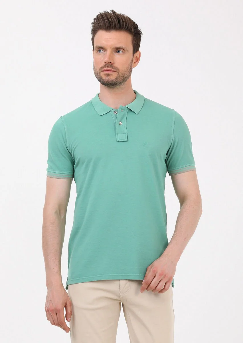 Green Plain Polo Neck 100% Cotton T-Shirt - 4