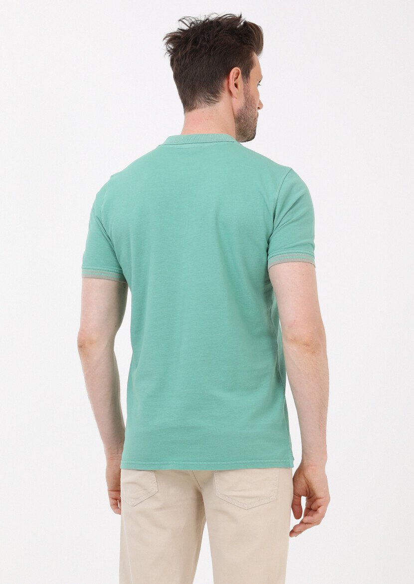 Green Plain Polo Neck 100% Cotton T-Shirt - 5