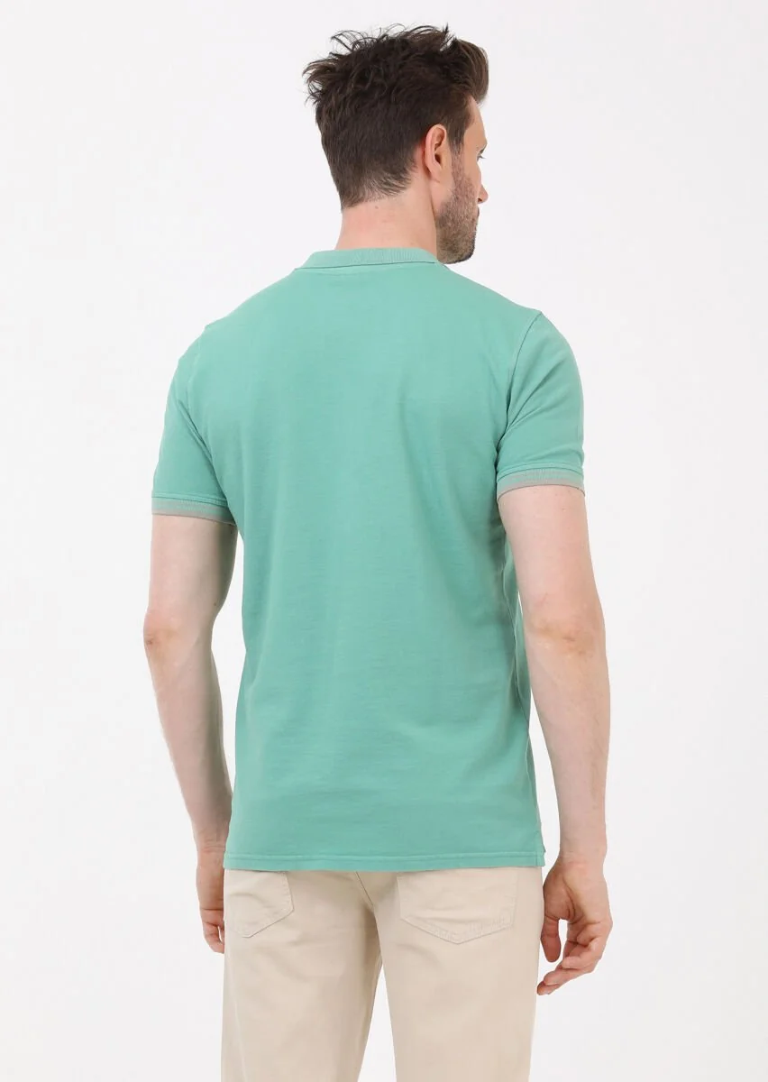 Green Plain Polo Neck 100% Cotton T-Shirt - 5