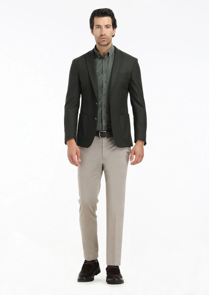 Green Plain Zeroweight Slim Fit Wool Blended Jacket - 1