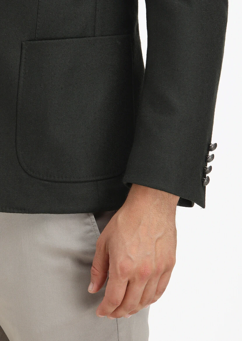 Green Plain Zeroweight Slim Fit Wool Blended Jacket - 3
