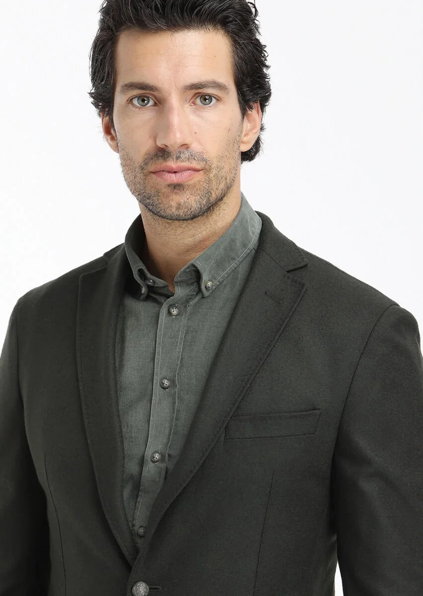 Green Plain Zeroweight Slim Fit Wool Blended Jacket - 4