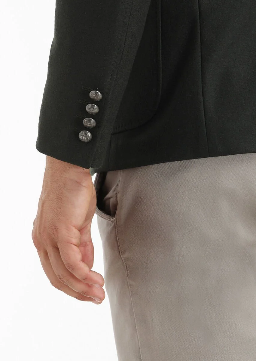 Green Plain Zeroweight Slim Fit Wool Blended Jacket - 5