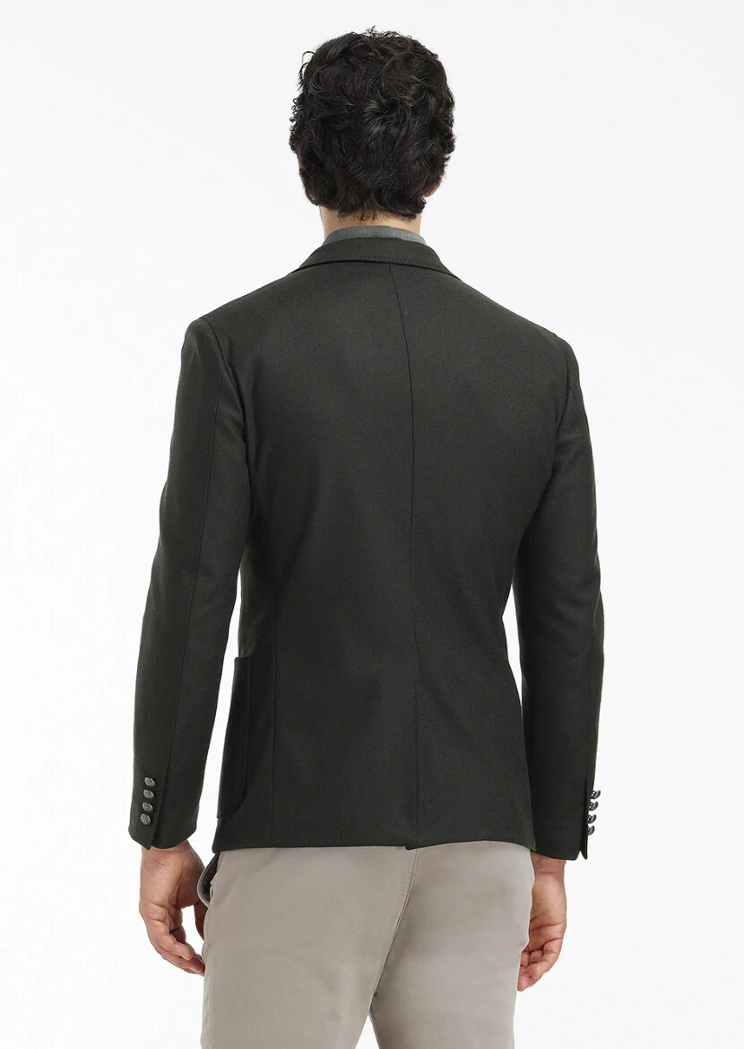 Green Plain Zeroweight Slim Fit Wool Blended Jacket - 6