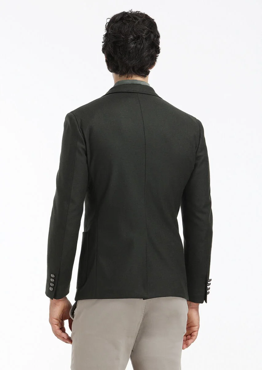 Green Plain Zeroweight Slim Fit Wool Blended Jacket - 6