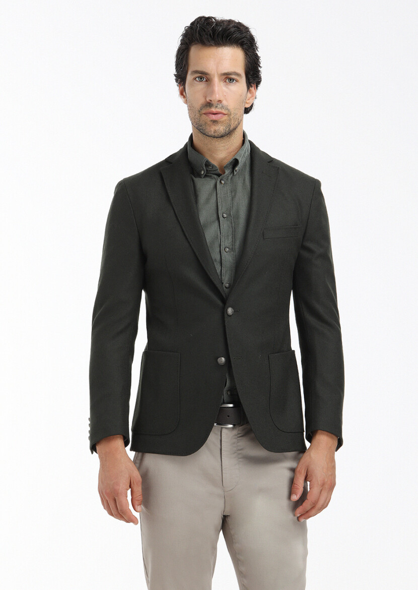 Green Plain Zeroweight Slim Fit Wool Blended Jacket - 2