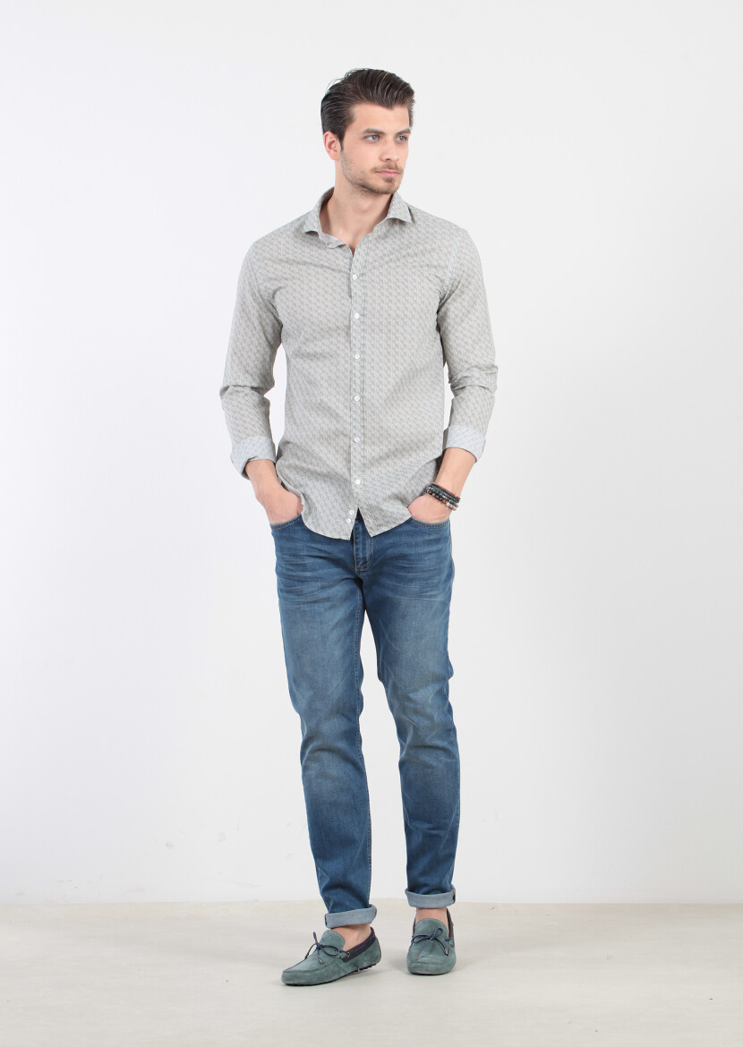 Green Printed Fitted Fit Long Weaving Casual 100% Cotton Shirt - 2