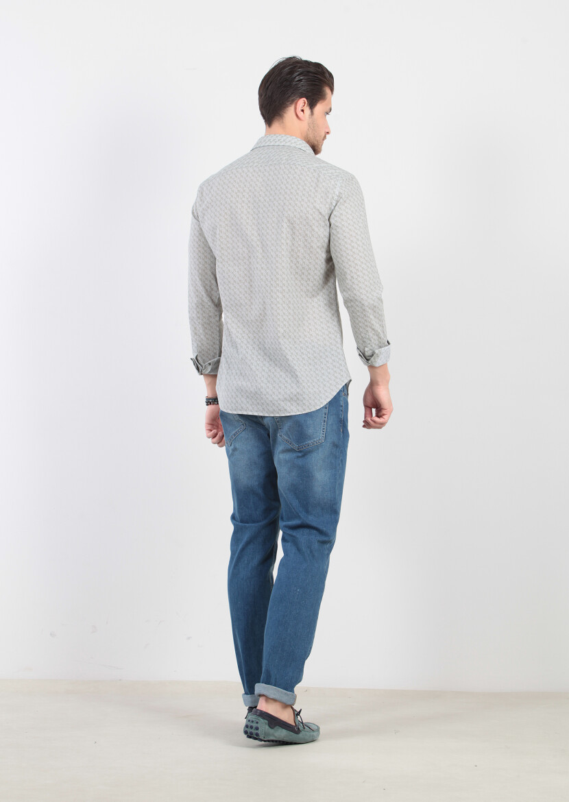 Green Printed Fitted Fit Long Weaving Casual 100% Cotton Shirt - 4