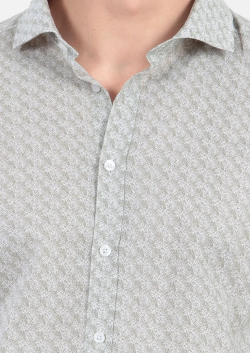 Green Printed Fitted Fit Weaving Casual 100% Cotton Shirt - 3