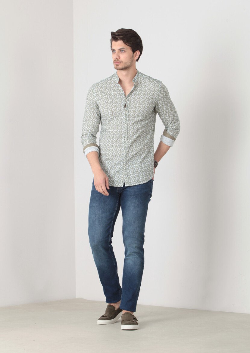 Green Printed Fitted Fit Weaving Casual 100% Cotton Shirt - 3