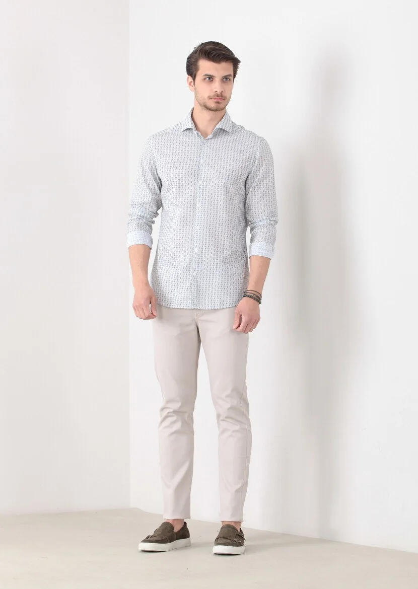 Green Printed Slim Fit Weaving Casual 100% Cotton Shirt - 1