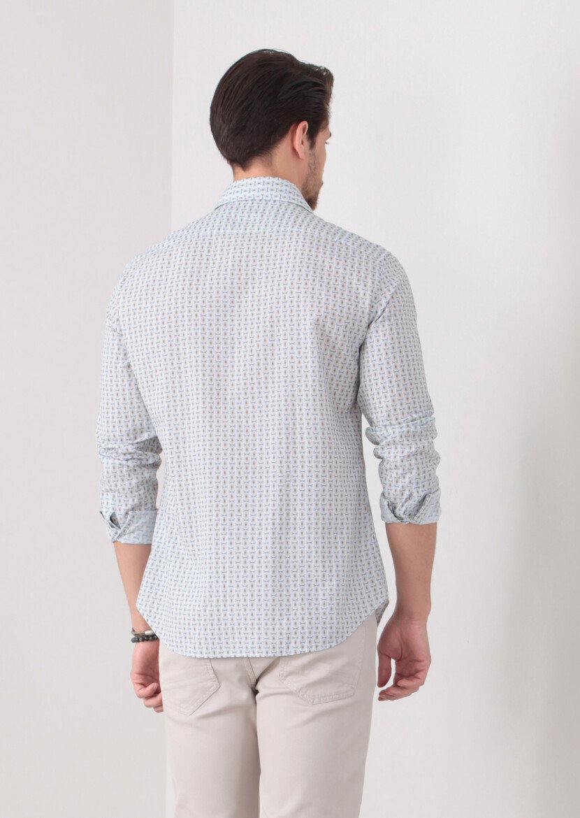 Green Printed Slim Fit Weaving Casual 100% Cotton Shirt - 5