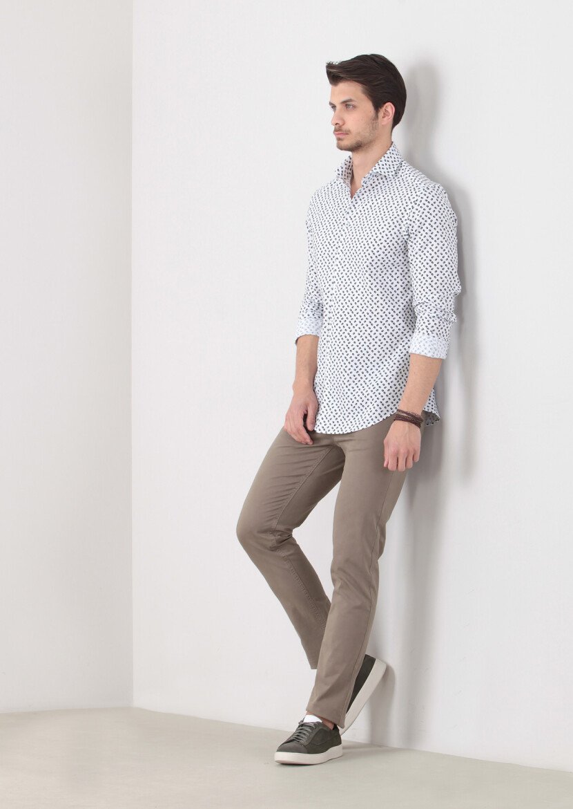 Green Printed Slim Fit Weaving Casual 100% Cotton Shirt - 1