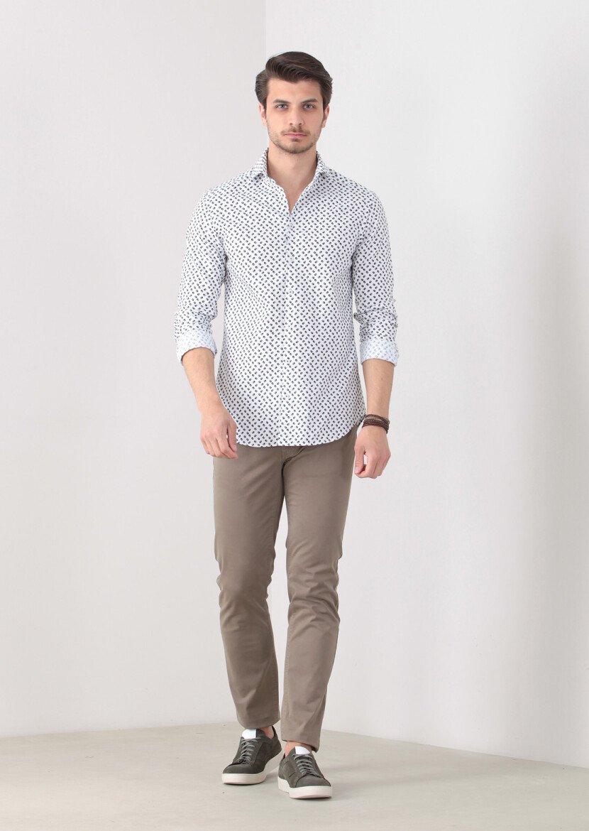 Green Printed Slim Fit Weaving Casual 100% Cotton Shirt 