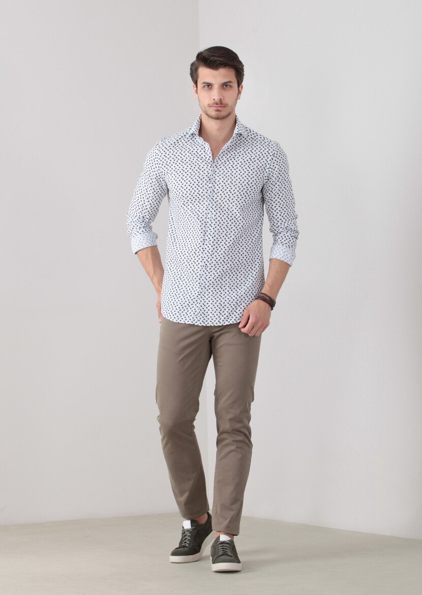 Green Printed Slim Fit Weaving Casual 100% Cotton Shirt - 3