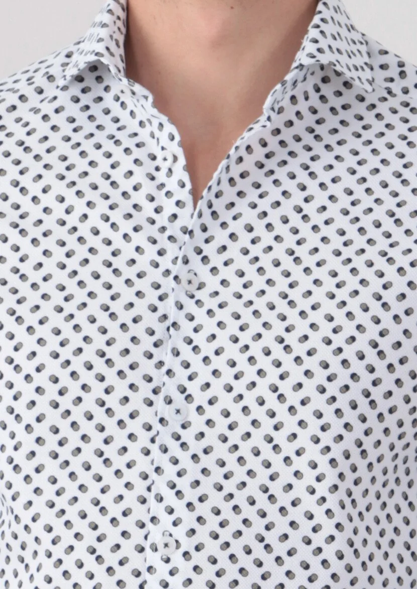 Green Printed Slim Fit Weaving Casual 100% Cotton Shirt - 4