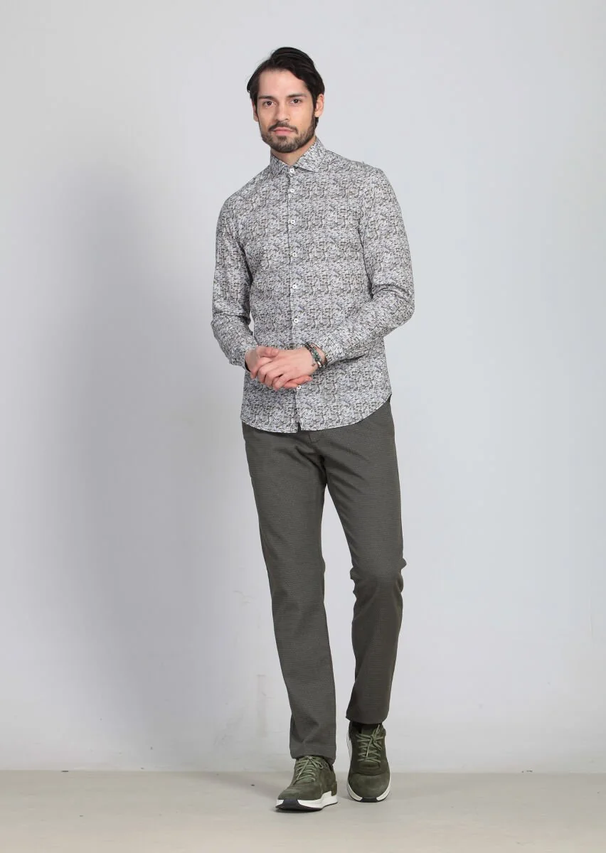 Green Printed Slim Fit Weaving Casual 100% Cotton Shirt - 3