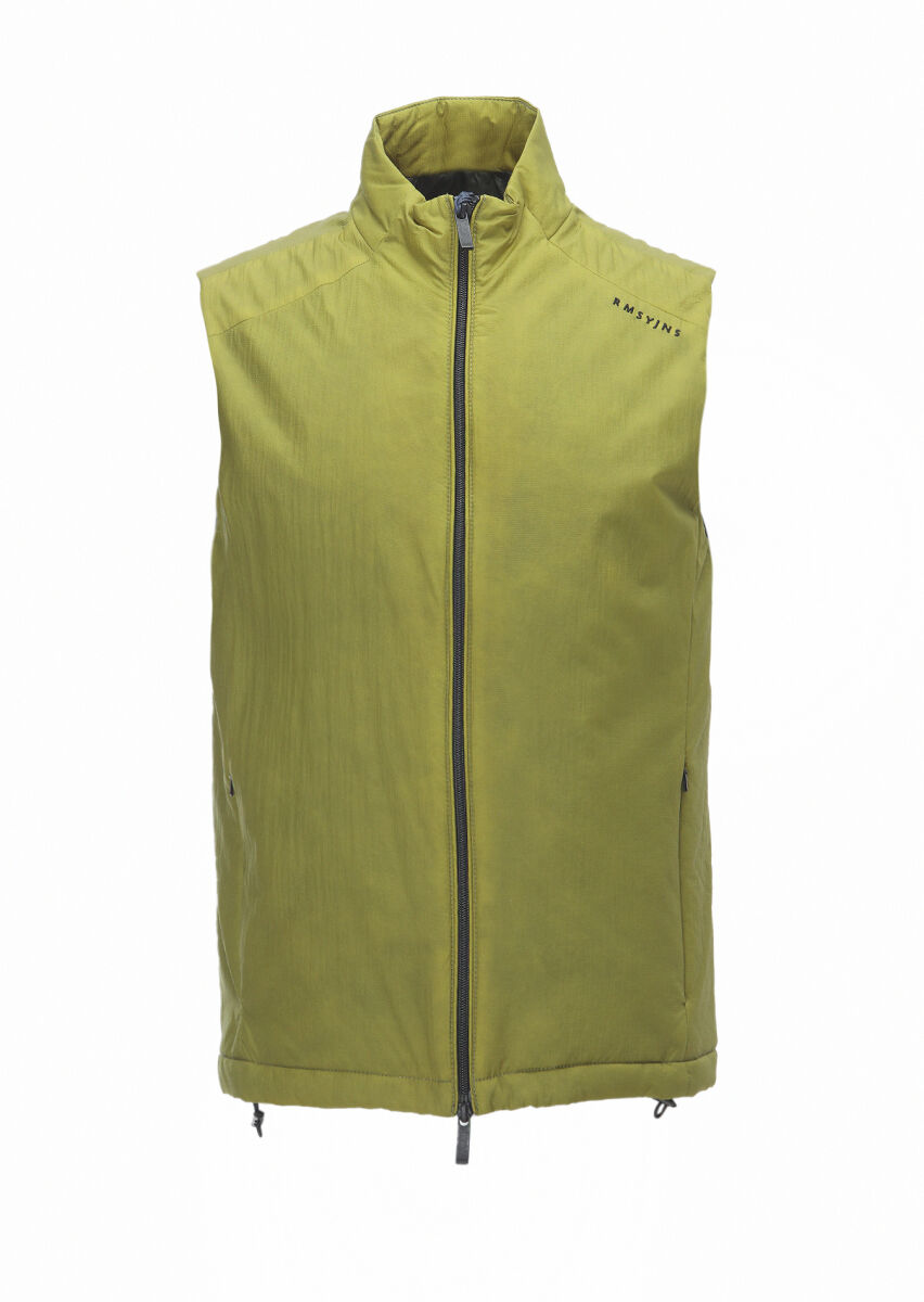 Green Regular Fit Turtleneck Casual Weaving Puffer Vest - 1