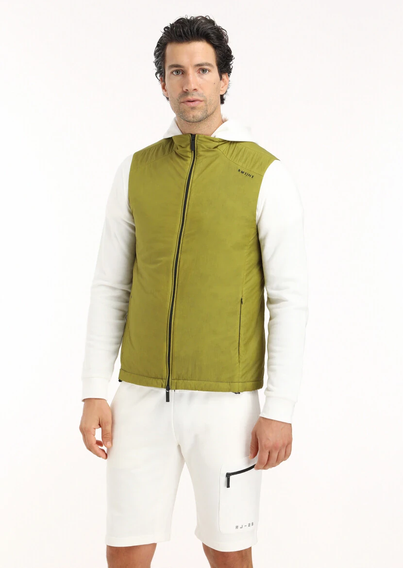 Green Regular Fit Turtleneck Casual Weaving Puffer Vest - RAMSEY