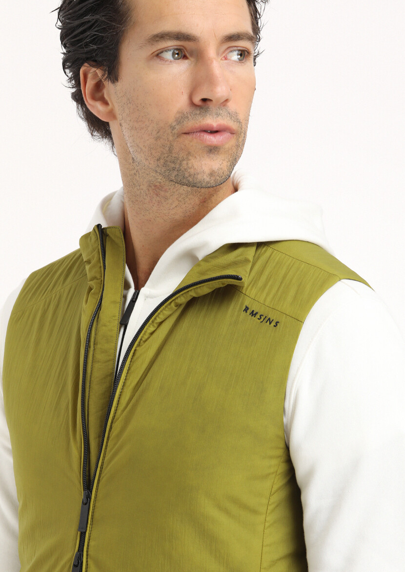 Green Regular Fit Turtleneck Casual Weaving Puffer Vest - 4