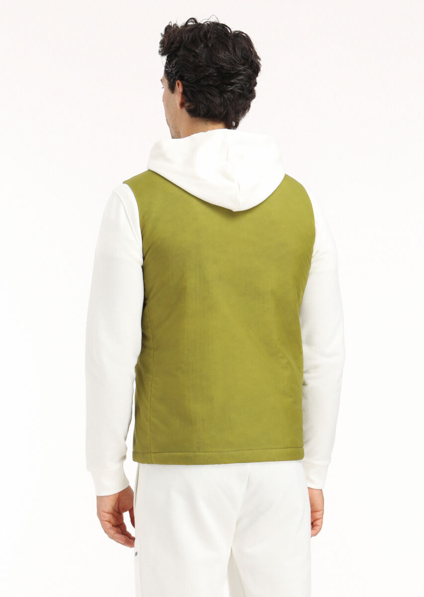 Green Regular Fit Turtleneck Casual Weaving Puffer Vest - 6