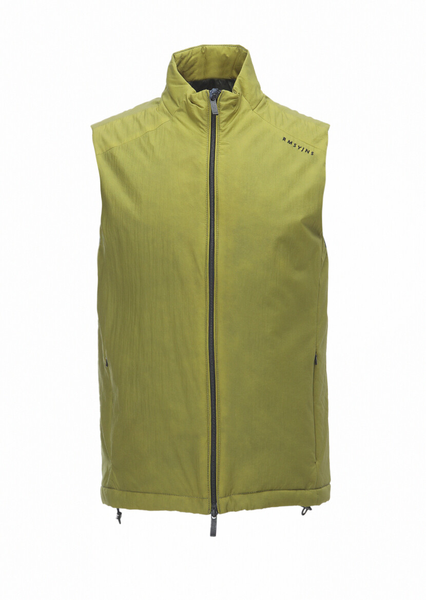 Green Regular Fit Turtleneck Casual Weaving Puffer Vest - 7