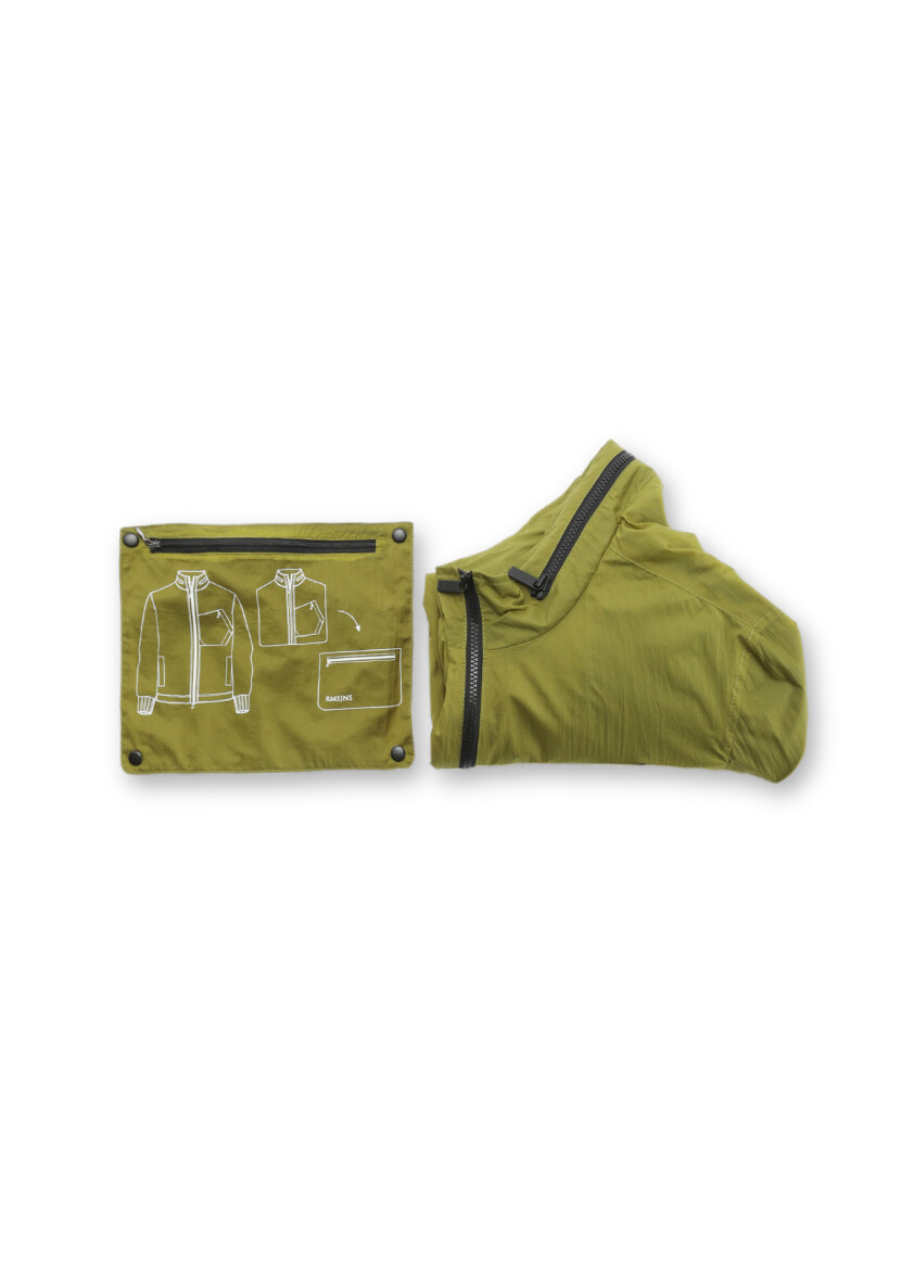 Green Regular Fit Turtleneck Denim Weaving Removable Hood Coat - 11