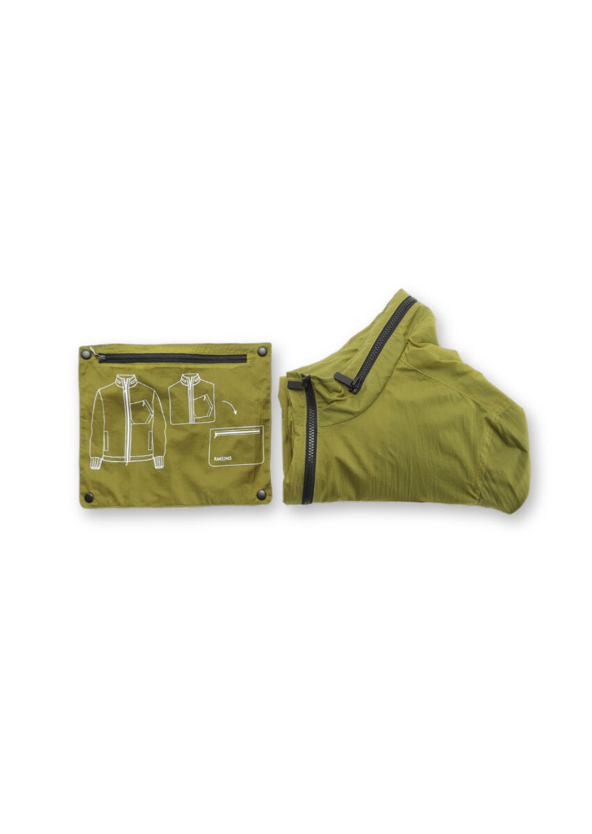 Green Regular Fit Turtleneck Denim Weaving Removable Hood Coat - 11