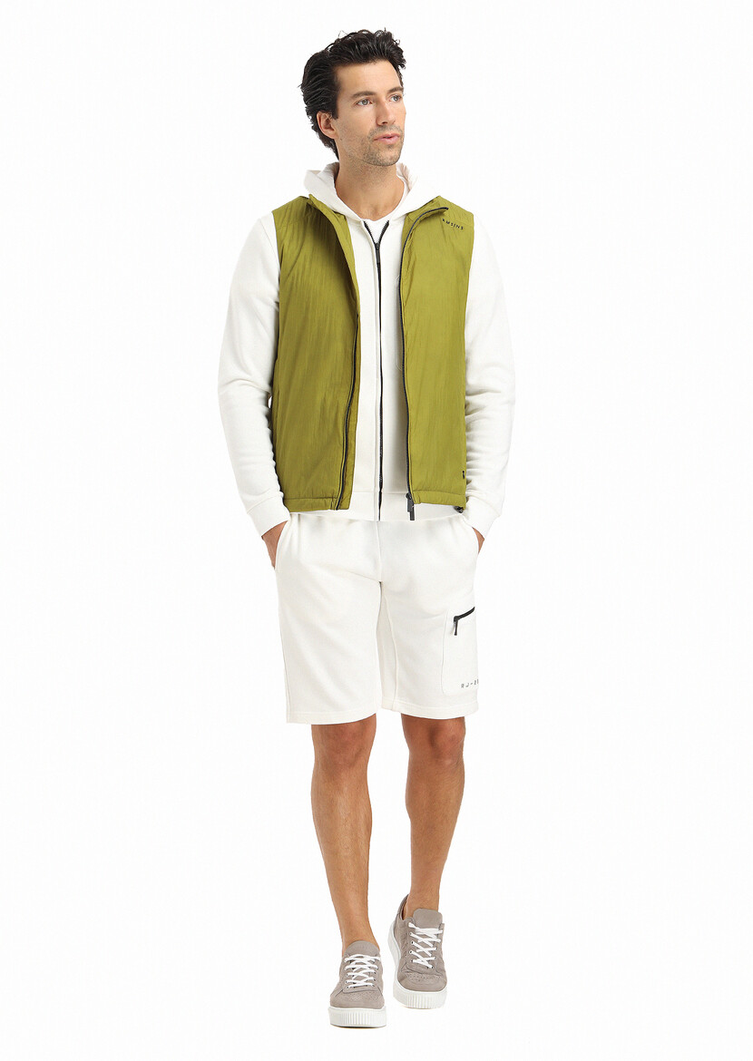 Green Weaving Puffer Vest - 1