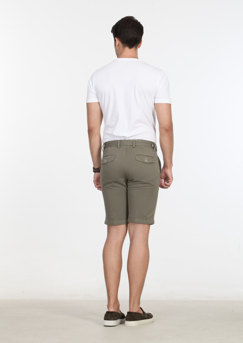 Green Weaving Regular Fit Casual Cotton Blended Bermuda - 4