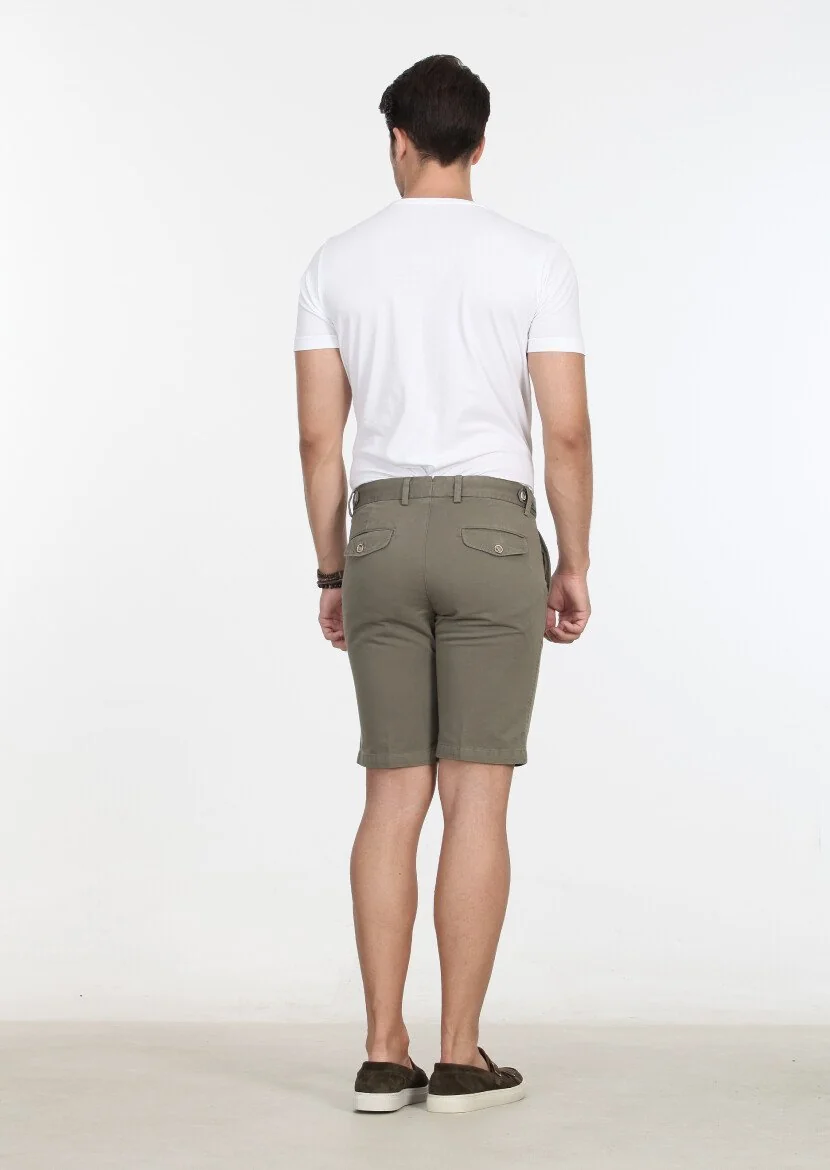 Green Weaving Regular Fit Casual Cotton Blended Bermuda - 4
