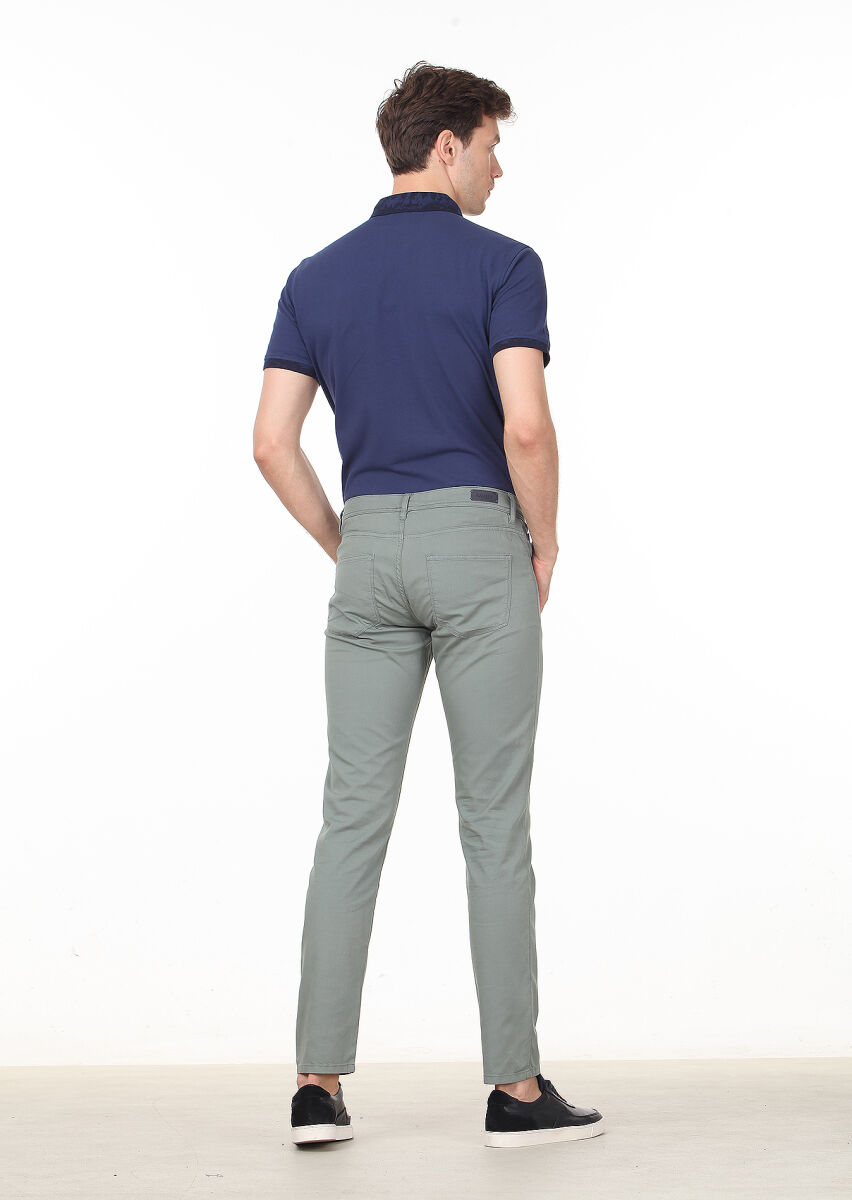 Green Weaving Regular Fit Casual Cotton Blended Trousers - 4