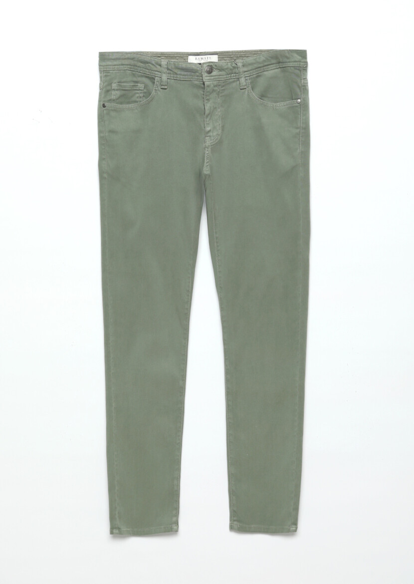 Green Weaving Slim Fit Casual Cotton Blended Trousers - 6