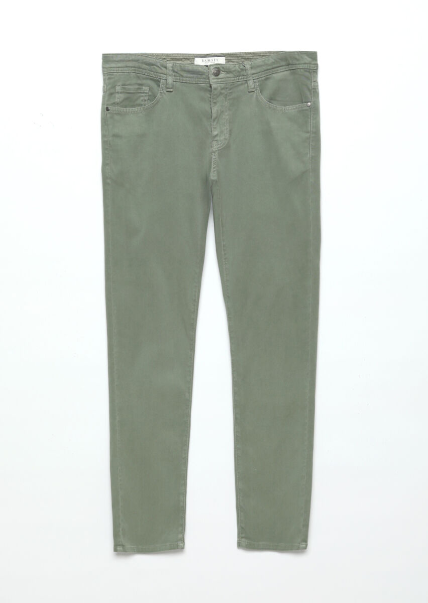 Green Weaving Slim Fit Casual Cotton Blended Trousers - 6