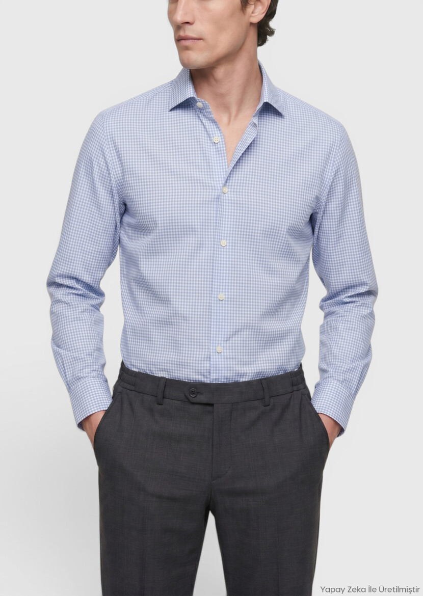 Grey Checkered Regular Fit Long Weaving Classical 100% Cotton Shirt - RAMSEY