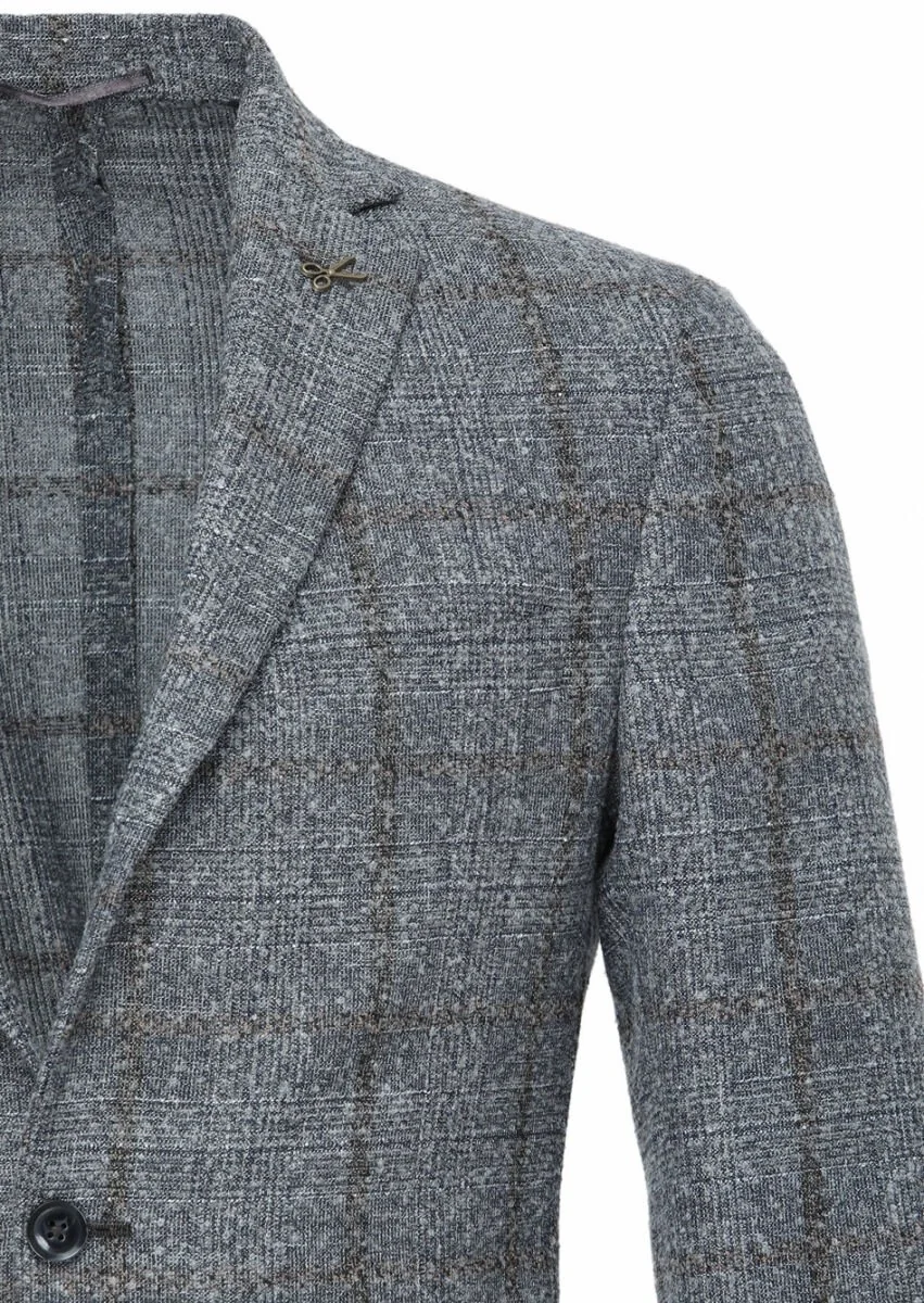 Grey Checkered Wool Blended Jacket - 2