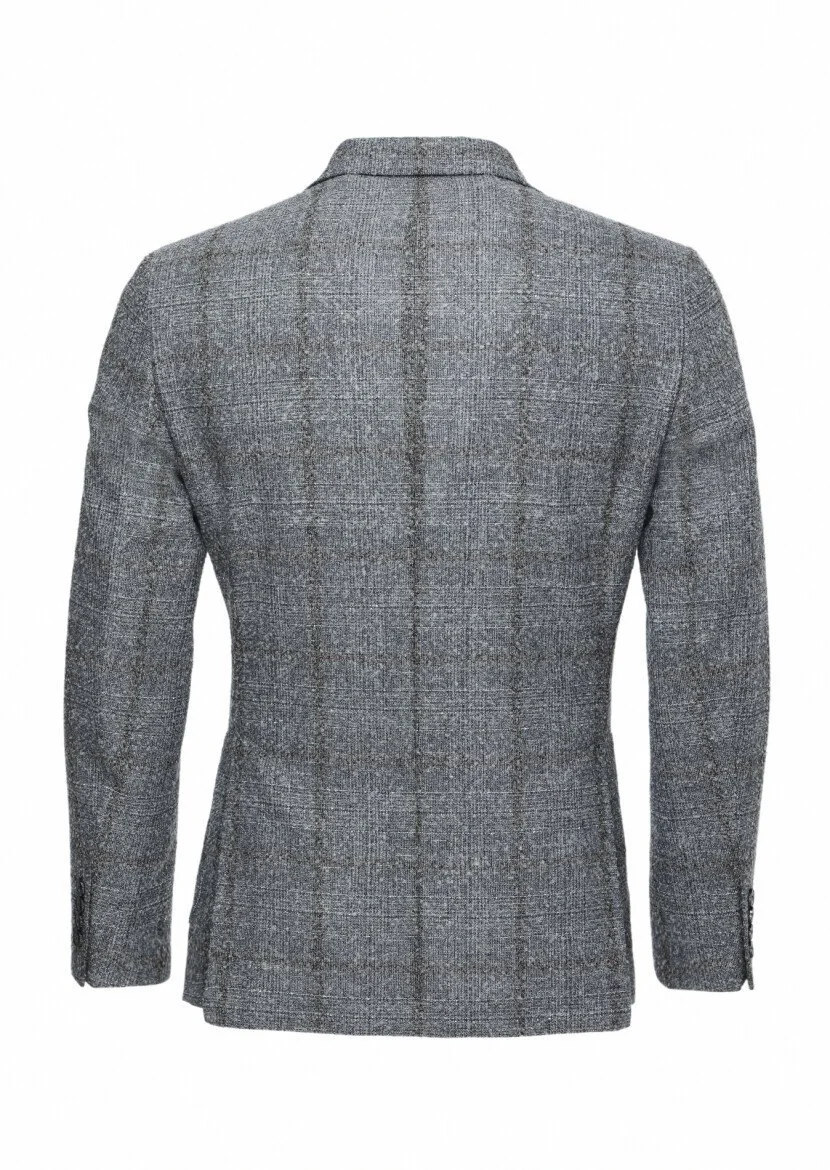 Grey Checkered Wool Blended Jacket - 5