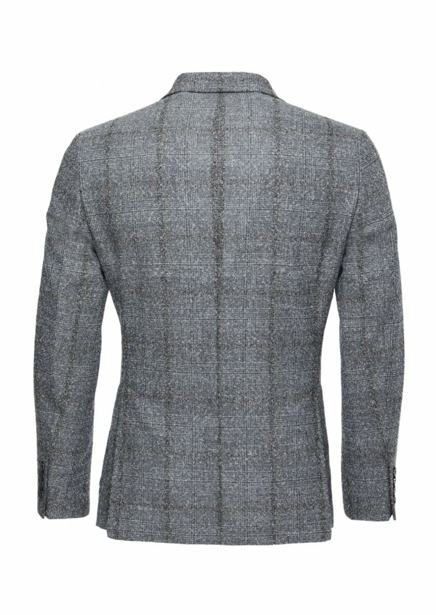 Grey Checkered Wool Blended Jacket - 5