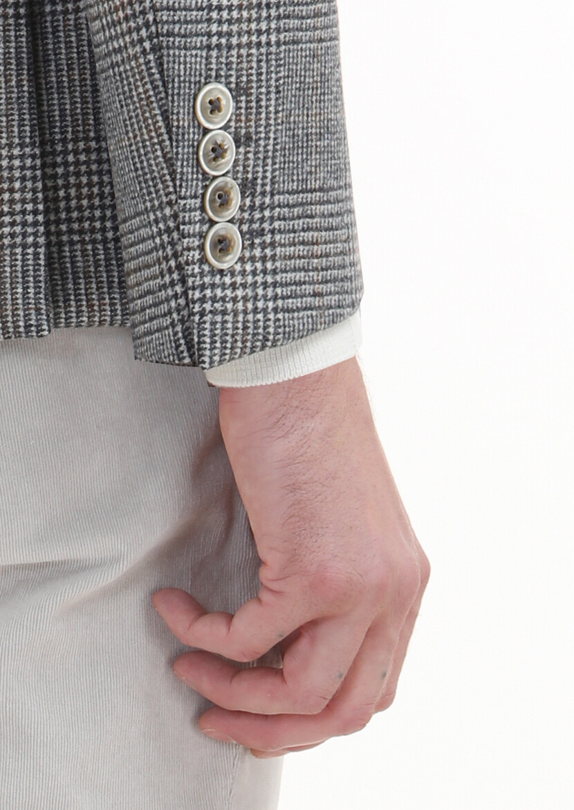 Grey Checkered Zeroweight Slim Fit 100% Wool Jacket - 3