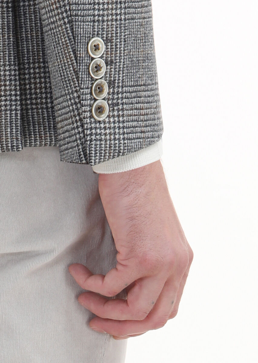Grey Checkered Zeroweight Slim Fit 100% Wool Jacket - 3