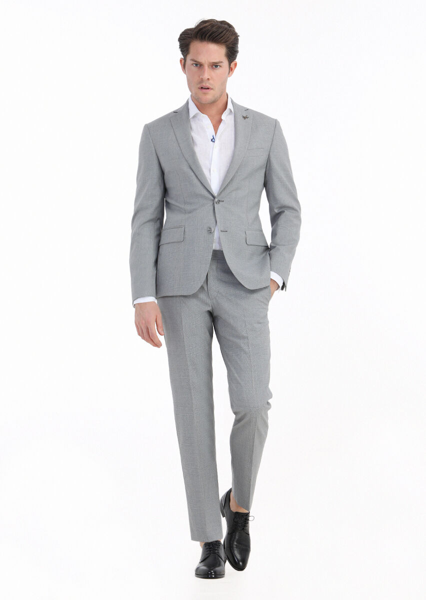 Grey Checkered Zeroweight Slim Fit 100% Wool Suit - 1
