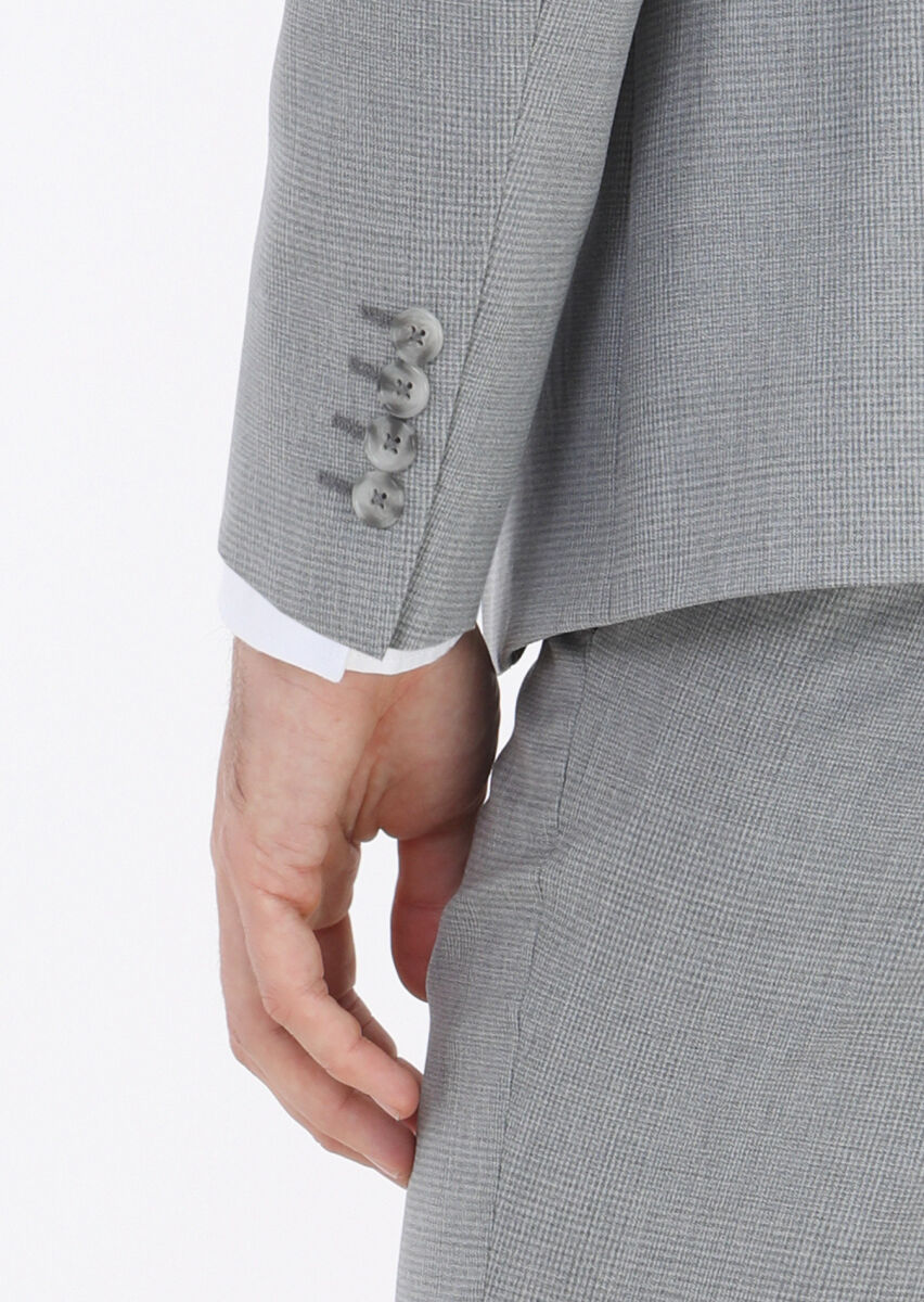 Grey Checkered Zeroweight Slim Fit 100% Wool Suit - 2
