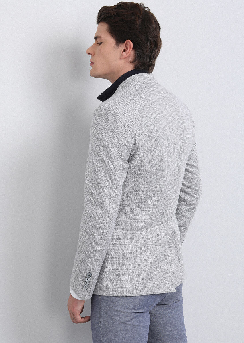 Grey Checkered Zeroweight Slim Fit Cotton Blended Jacket - 5