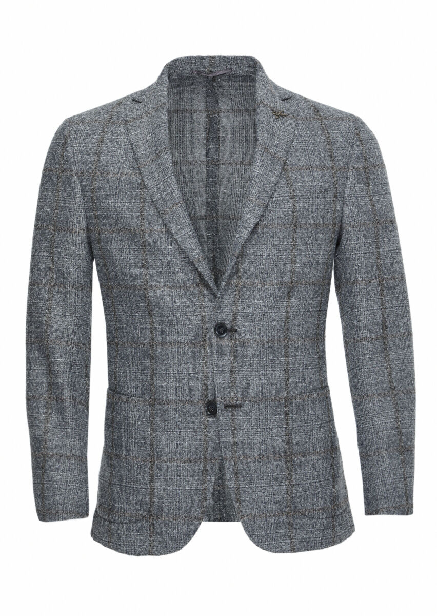 Grey Checkered Zeroweight Slim Fit Wool Blended Jacket - 1