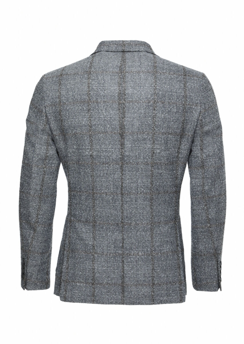 Grey Checkered Zeroweight Slim Fit Wool Blended Jacket - 3