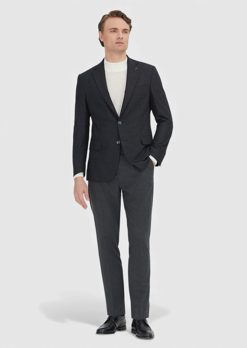 Grey Checkered Zeroweight Slim Fit Wool Blended Jacket - RAMSEY