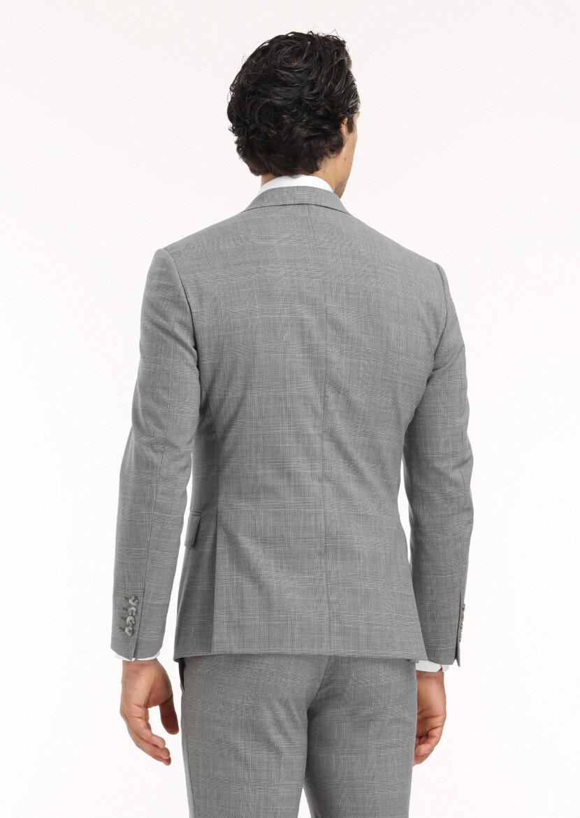 Grey Checkered Zeroweight Slim Fit Wool Blended Suit - 6