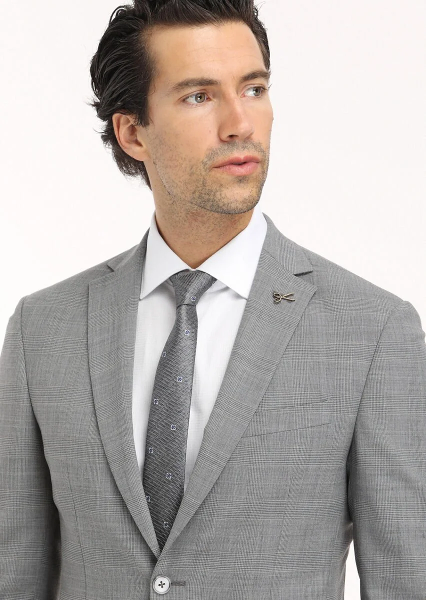 Grey Checkered Zeroweight Slim Fit Wool Blended Suit - 4