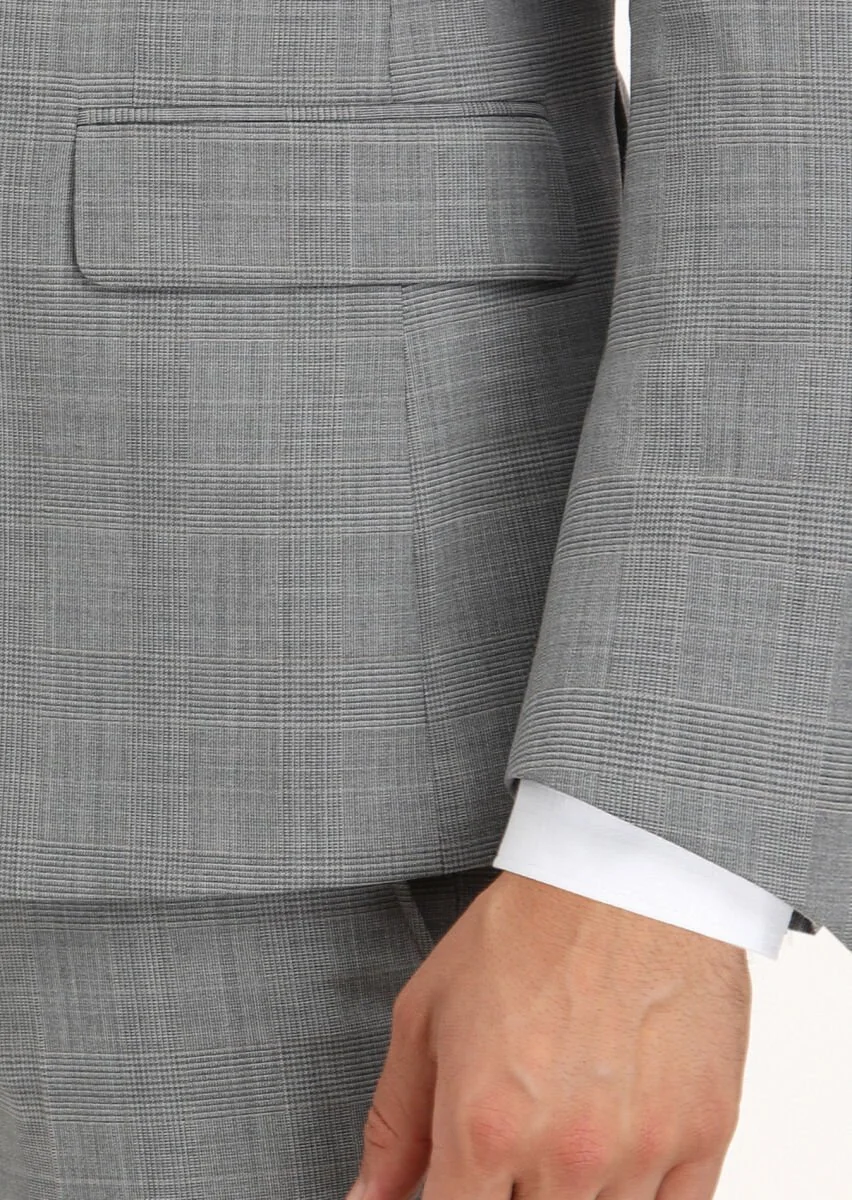 Grey Checkered Zeroweight Slim Fit Wool Blended Suit - 5