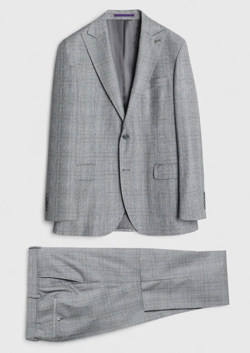 Grey Checkered Zeroweight Slim Fit Wool Blended Suit - RAMSEY
